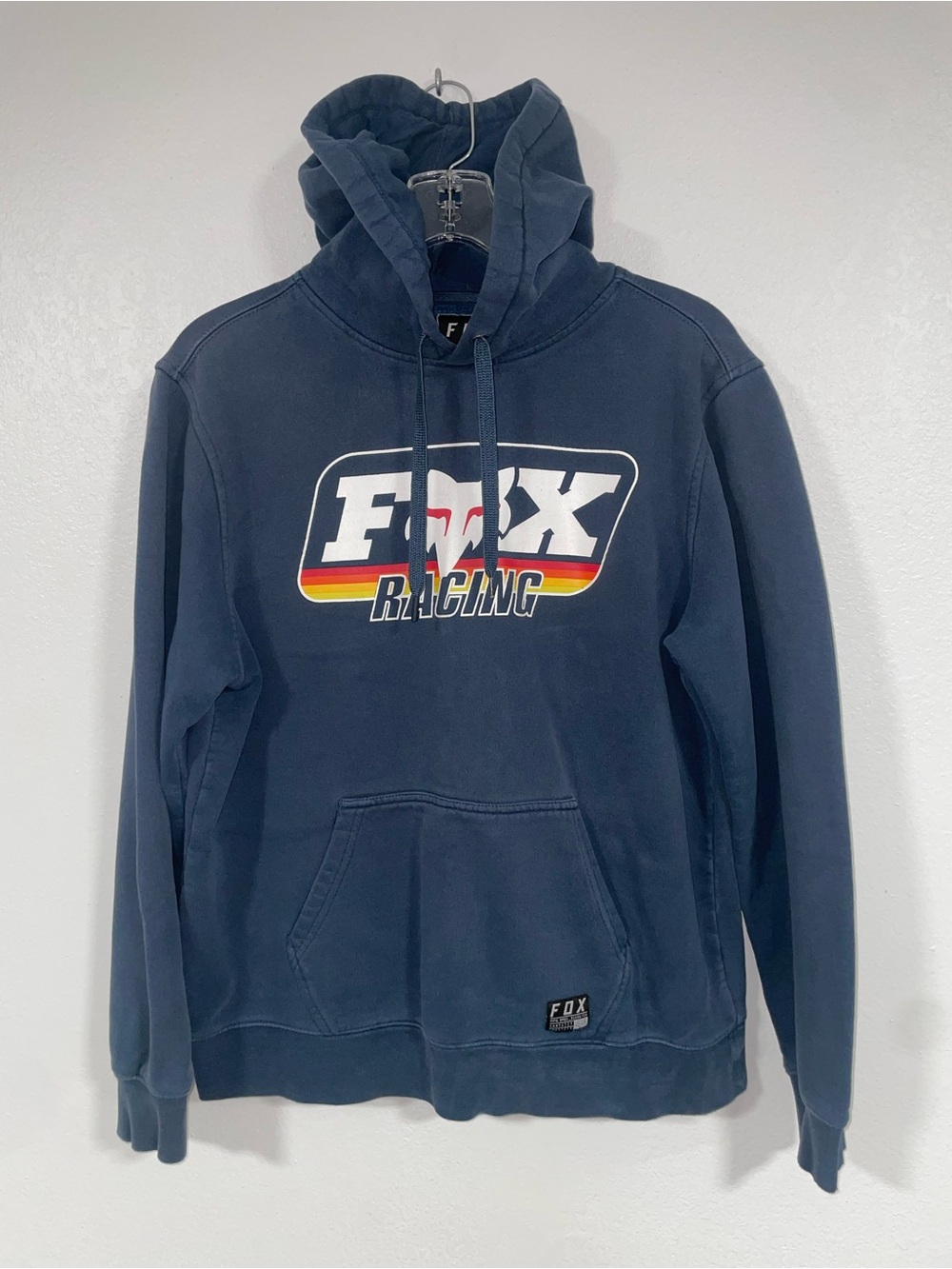 Fox Throwback Navy Hoodie Sweatshirt with Retro Racing Logo